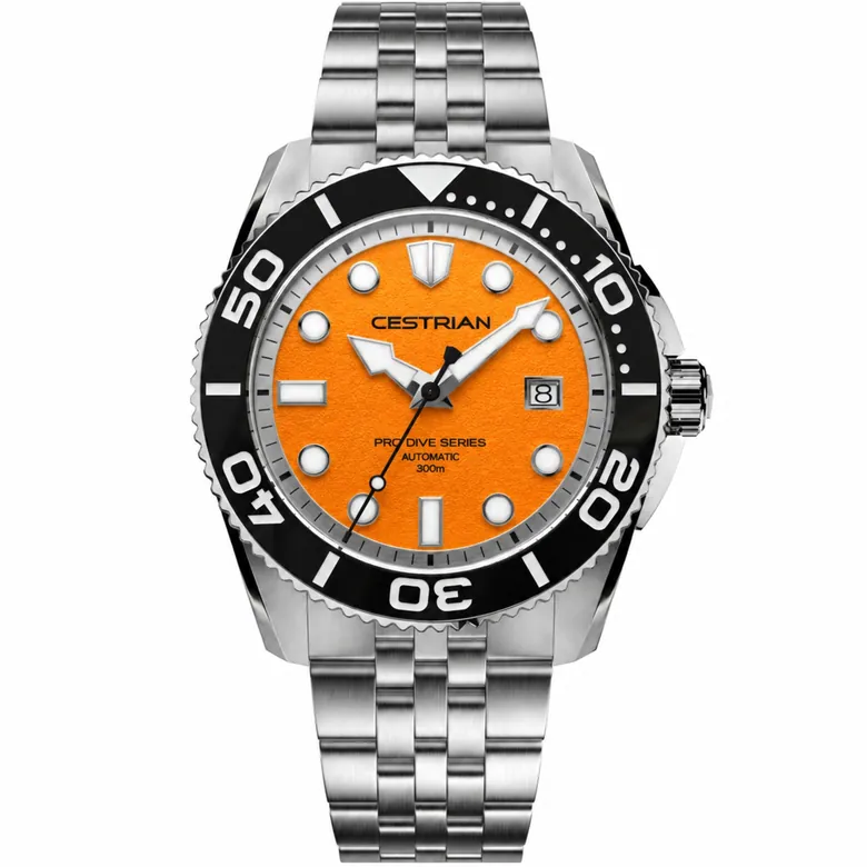 Cestrian Pro Dive Series 42mm Orange Dial Steel Bracelet Automatic 300m Men's Watch