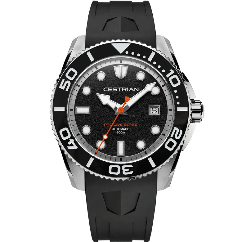 Cestrian Pro Dive Series 42mm Black Dial Silicone Strap Automatic 300m Men's Watch