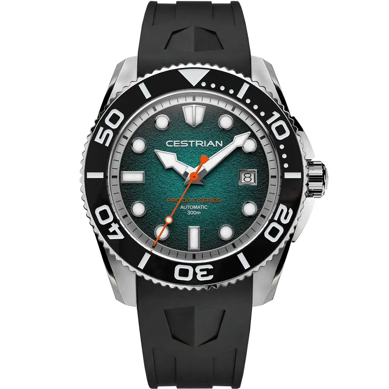 Cestrian Pro Dive Series 42mm Teal Fumé Dial Silicone Strap Automatic 300m Men's Watch