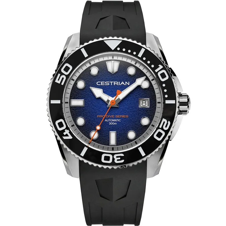 Cestrian Pro Dive Series 42mm Blue Fumé Dial Silicone Strap Automatic 300m Men's Watch