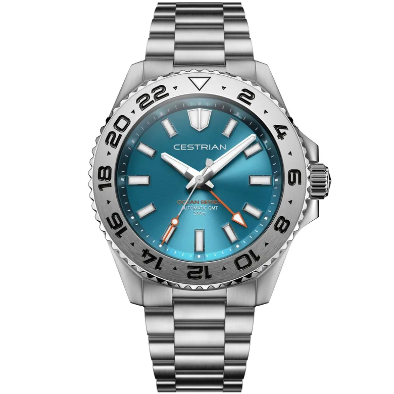 Cestrian Ocean Series GMT 42mm Tropical Blue Dial Steel Bracelet Automatic Men's Watch