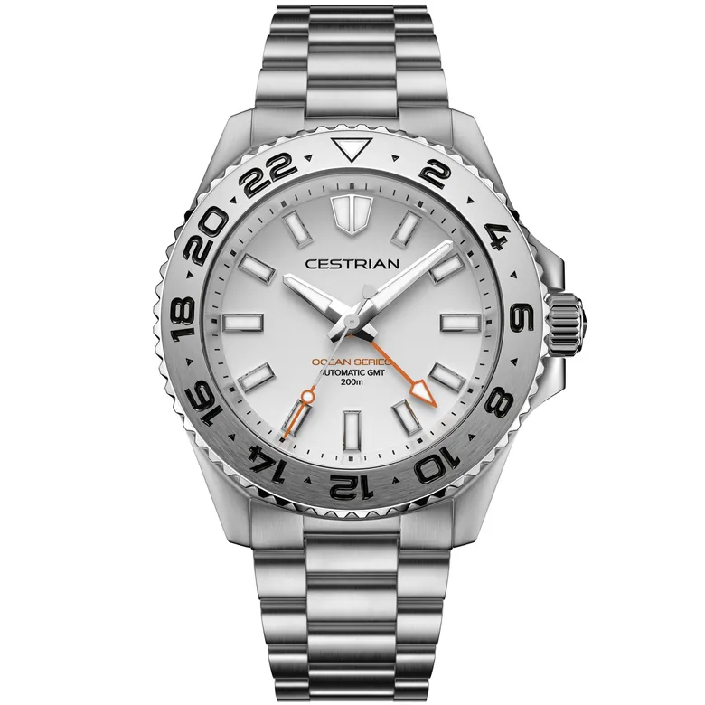 Cestrian Ocean Series GMT 42mm Silver White Dial Steel Bracelet Automatic Men's Watch