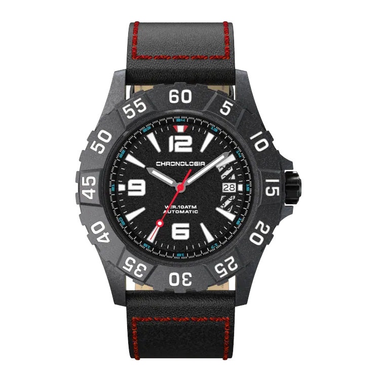 Chronologia Climber Satin Black with Black Leather Strap