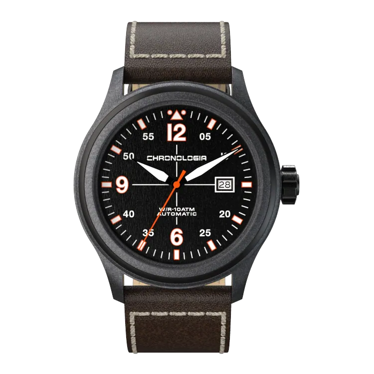 Chronologia Pilot Black with Leather Strap