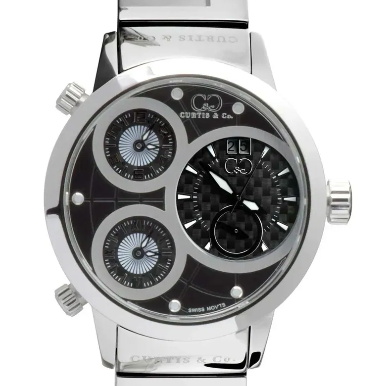 BIG TIME WORLD (57mm) BLACK DIAL / STAINLESS STEEL CASE