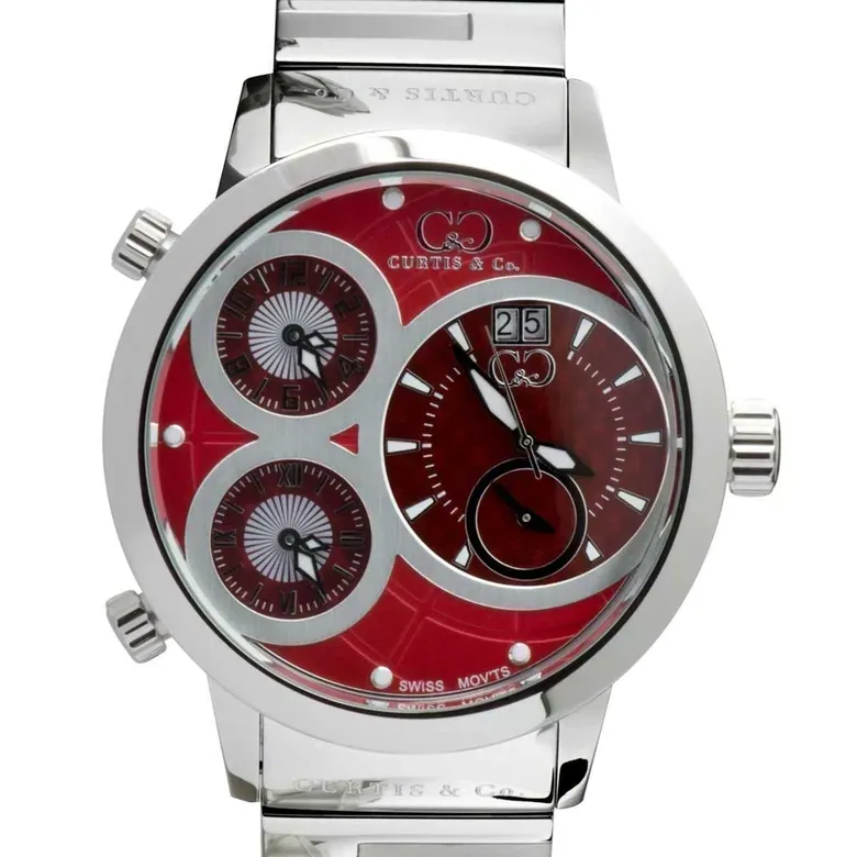 BIG TIME WORLD (57mm) RED DIAL / STAINLESS STEEL CASE