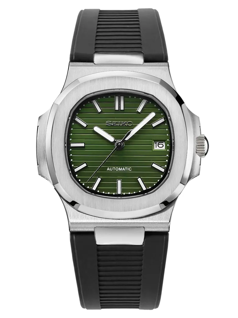 Seiko Nautilus Mod Green Dial Rubber Strap