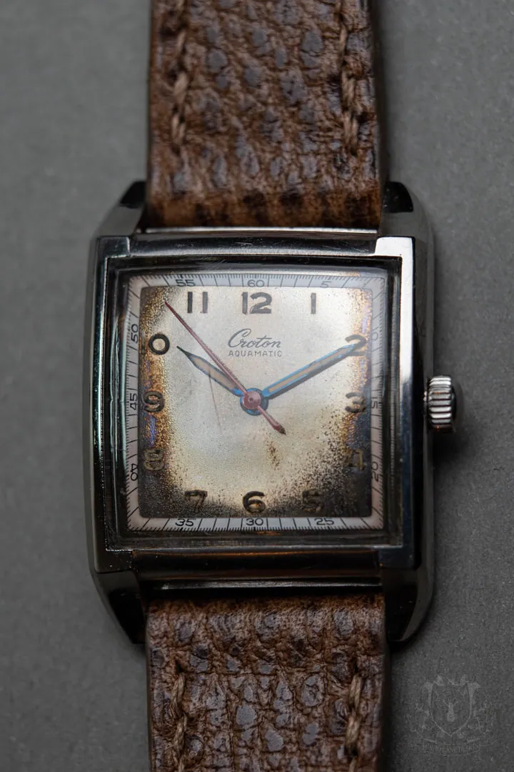 Croton Vintage Automatic tank clamshell case with excellent patina