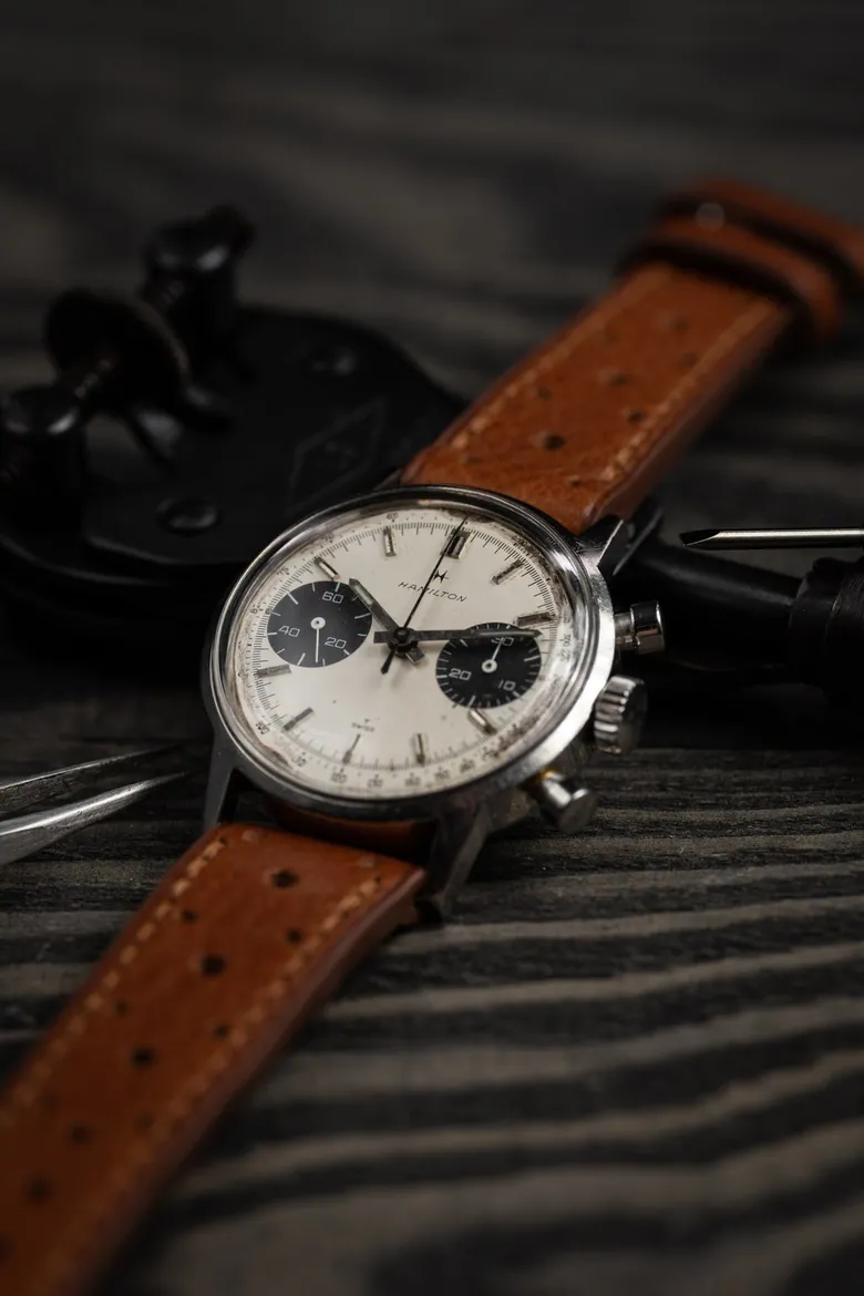 1960's Hamilton Panda Dial Chronograph Vintage Watch with Racing Strap