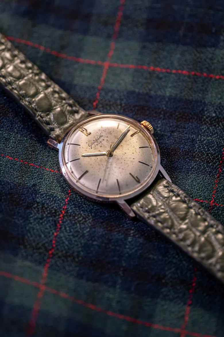 Vintage Glashutte time only watch with excellent gold finished case