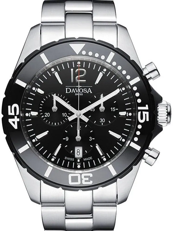 Davosa Swiss Nautic Star Chrono 16347315 Mens WristWatch Stainless Steel, Black