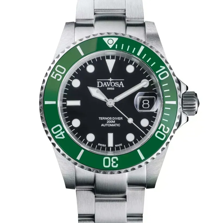 Ternos Diver Automatic 200m Swiss-Made Green and Black Unisex Diver Watch 161.552.70 With Loupe
