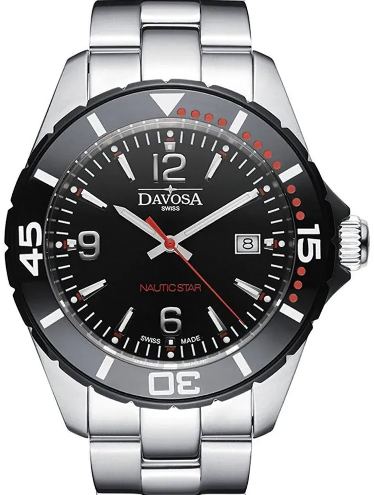 Davosa Swiss Nautic Star 16347265 Diver Men Wrist Watch Stainless Steel, Black