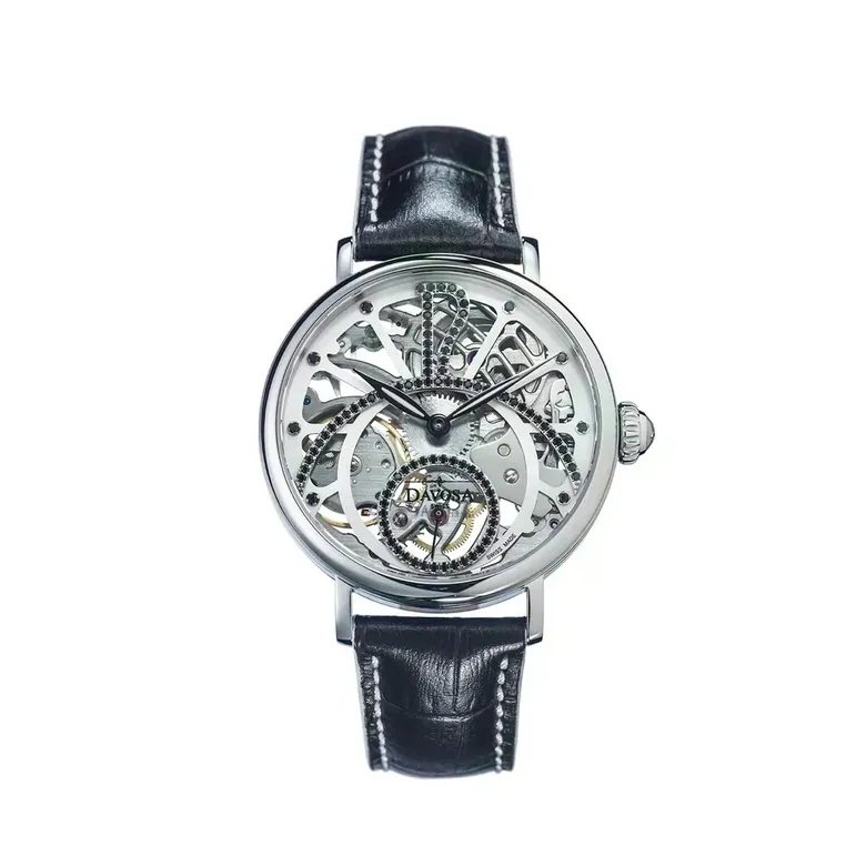 Grande Diva Mechanical Swiss-Made Skeleton Black Ladies Watch 16550040