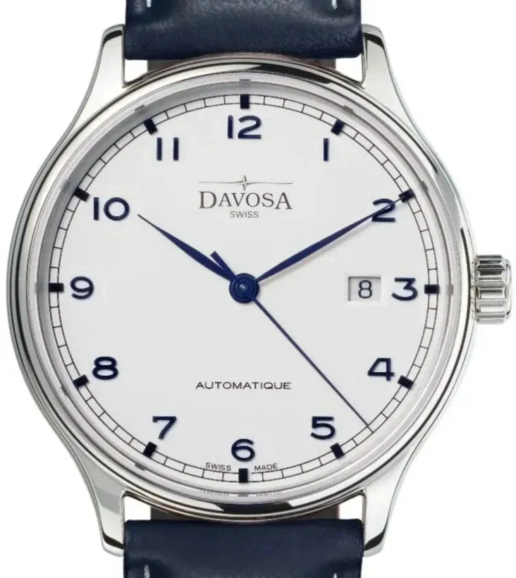 Classic Vegan Automatic Swiss-Made White Navy Blue Executive Watch 161