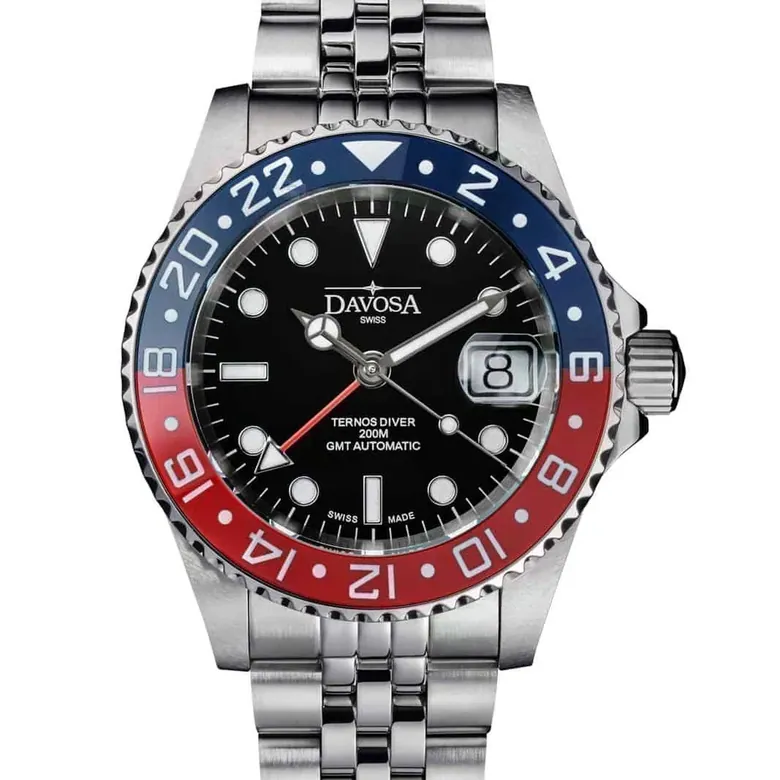 Ternos Ceramic Automatic GMT Swiss-Made Blue Red Diving Watch