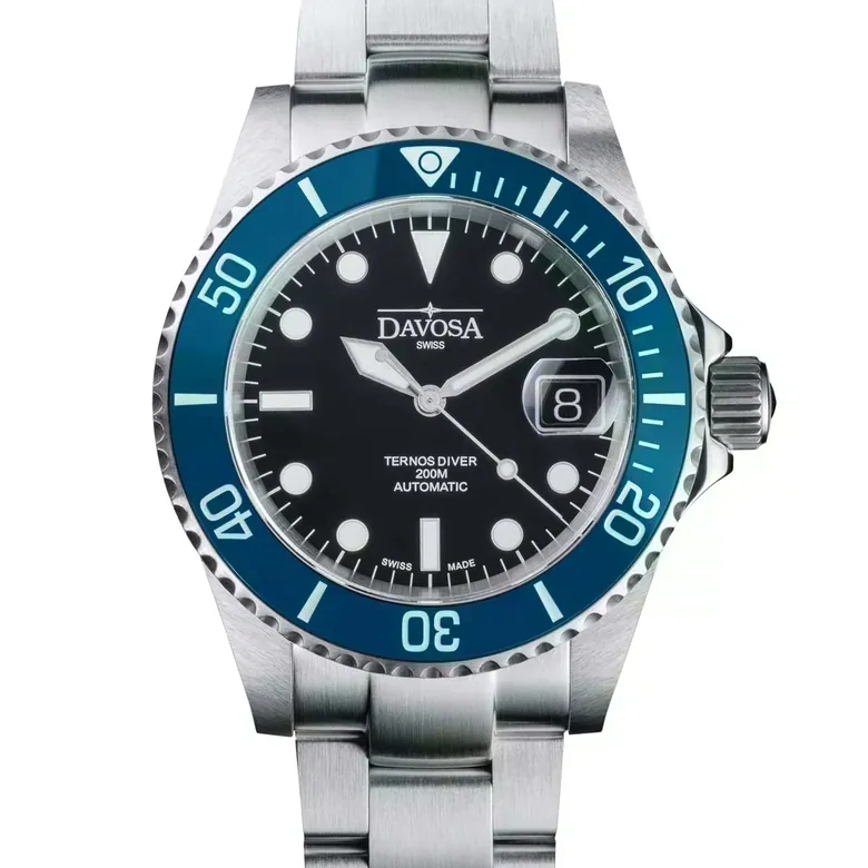 Ternos Diver Automatic 200m Swiss-Made Blue and Black Unisex Diver Watch 161.552.40 With Loupe