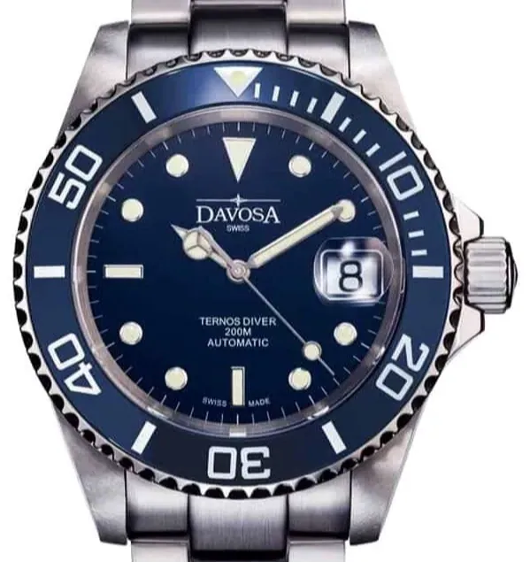Davosa Swiss Ternos 16155540 Diver Analog Men Wrist Watch Dark Steel Band, Blue