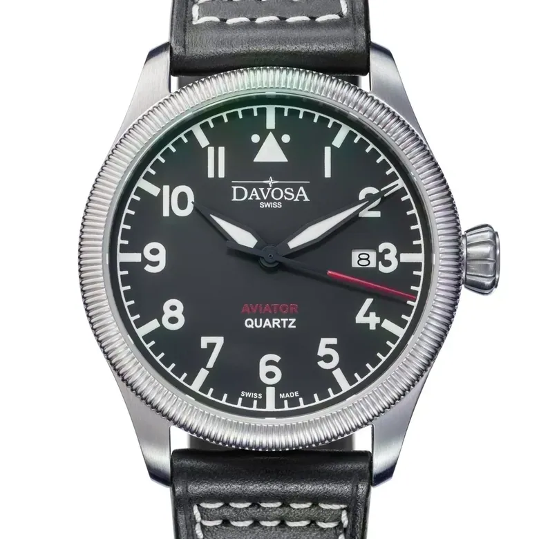 Aviator Quartz Swiss-Made Black Men's Dress Watch 16249855