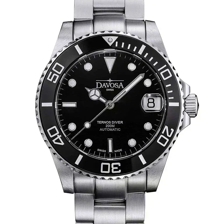 Ternos Medium Automatic Swiss-Made Black Men's Diver Watch 16619550