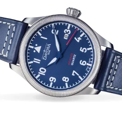 Aviator Quartz Swiss-Made Blue Men's Dress Watch 16249845