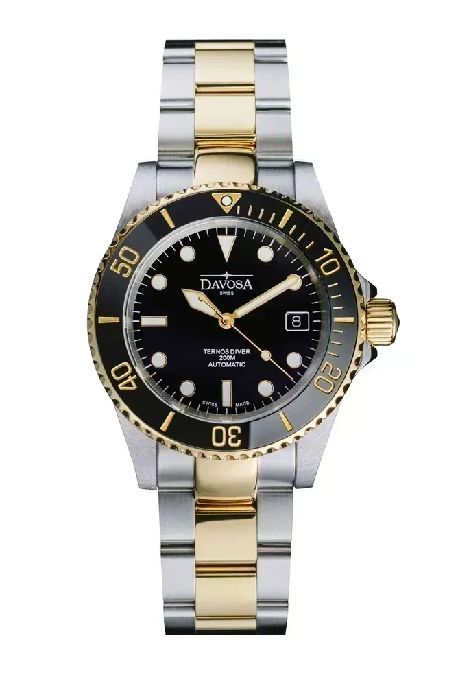 Ternos Diver Automatic Two-Tone 200m Swiss-Made Gold and Black Unisex Diver Watch 161.551.50 Without Loupe