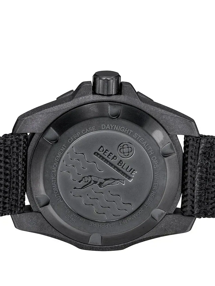 Daynight Stealth Ops Carbon Case Black Dial 6 Colors Flat Tritium Tubes Automatic Watch Screw Down Crown