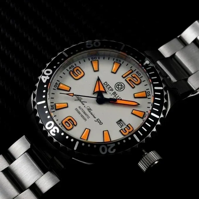 Deep Blue 45mm Alpha Marine 500 Diver White/Orange