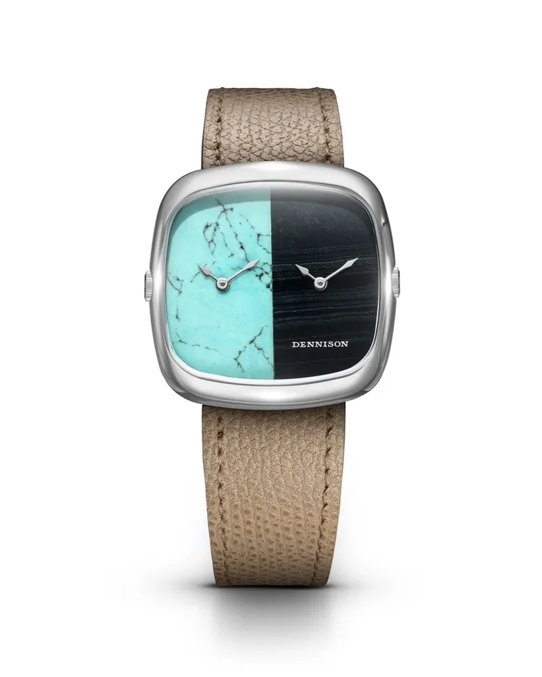 ALD Dual Time Turquoise & Falcon Eye Stone In Steel