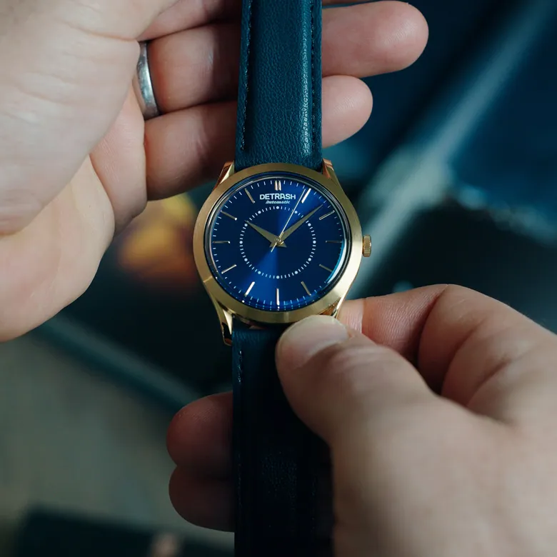 Blue and Gold Dress Watch made with recycled materials / Au-cean Blue