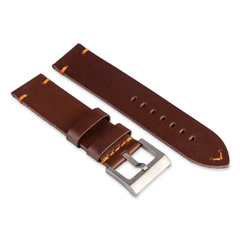 Dark brown leather strap – orange stitch