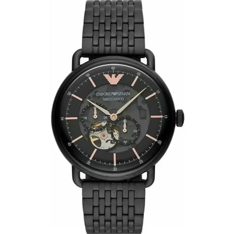 Emporio Armani Aviator Meccanico Automatic Black Skeleton Watch AR60025