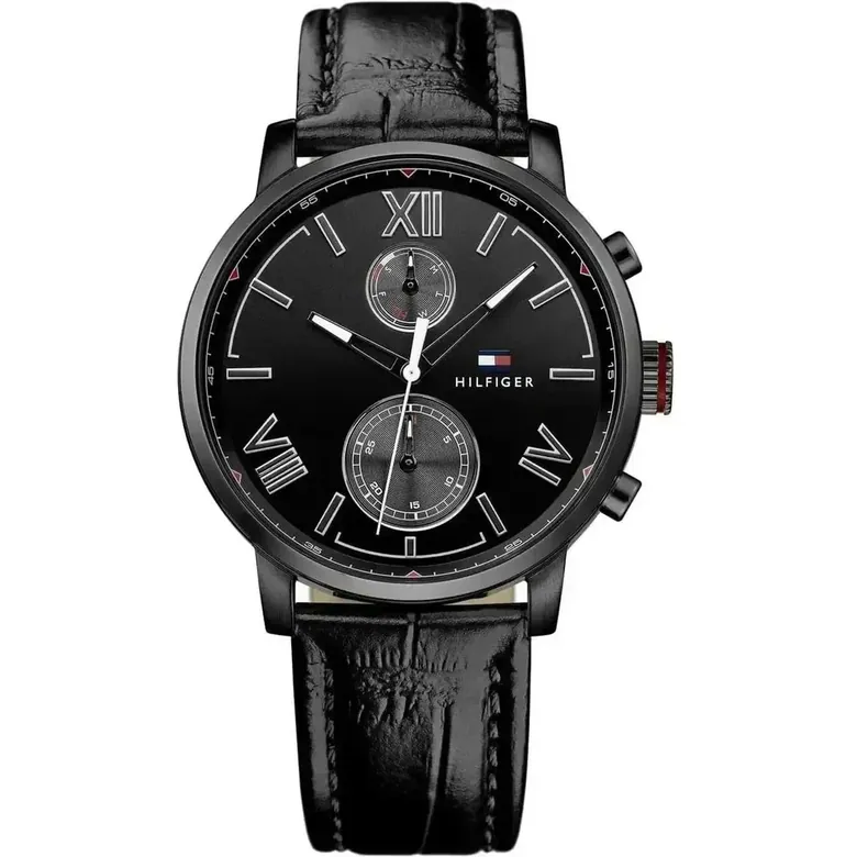 Tommy Hilfiger Trent Multifunction Black Leather Watch