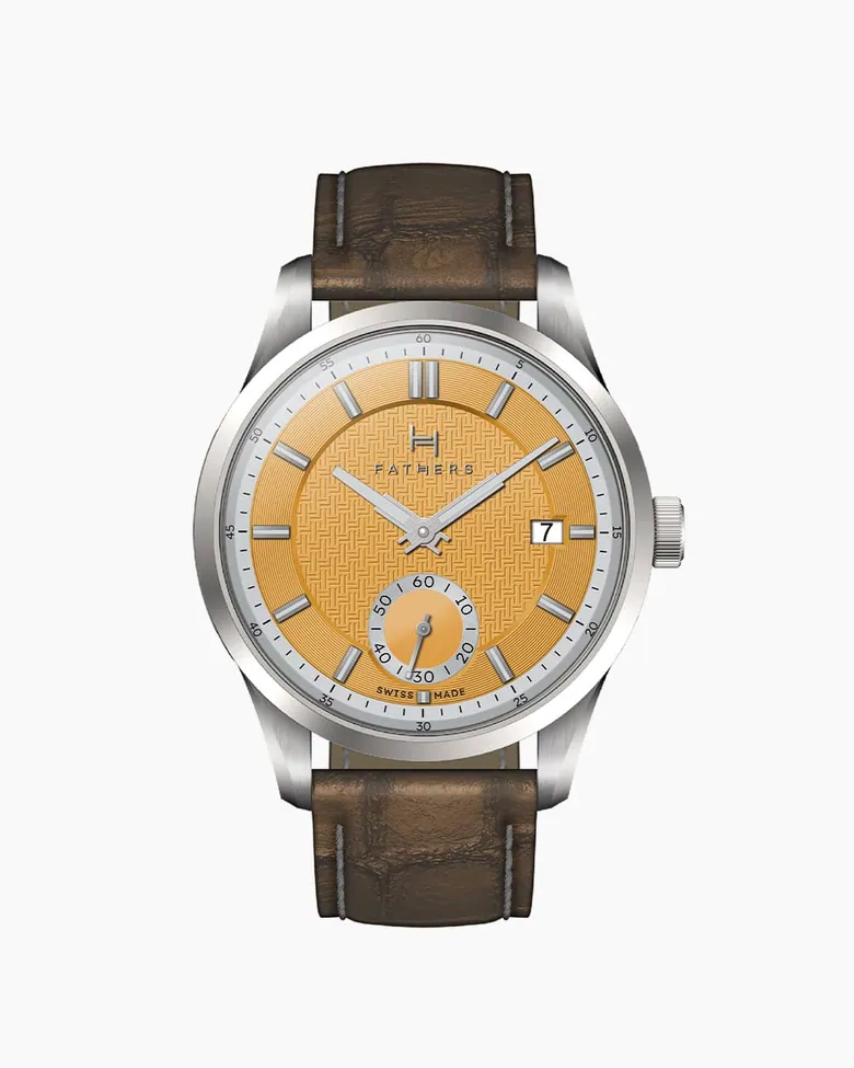 Fathers Meridies - Orologio Small Seconds Automatico Swiss Made - Giallo 38mm