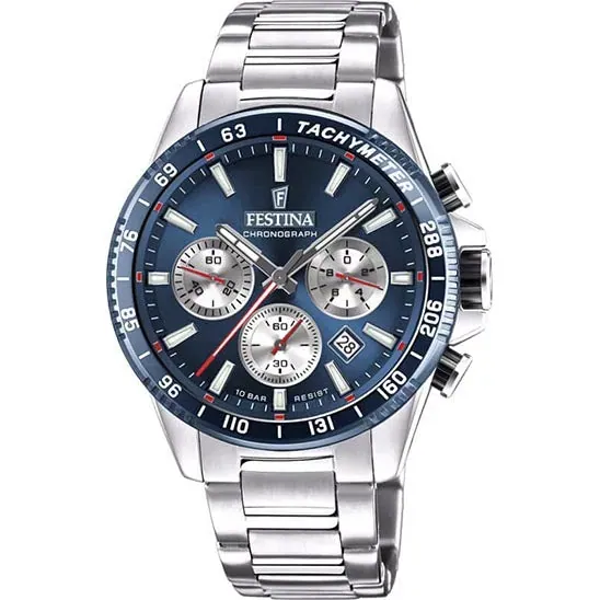 Festina Timeless Chronograph Stainless Steel Chronograph Mens Watch I Model F20560/2 Quartz Movement