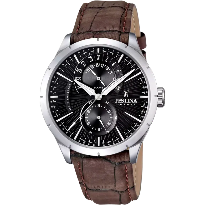 Festina Multifunction Leather Multifunction Mens Watch I Model F16573-4 Quartz Movement