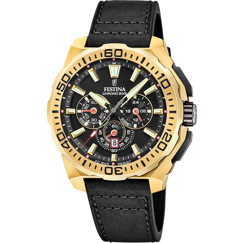 Festina Chrono Bike Leather Chronograph Mens Watch I Model F20728-3 Quartz Movement
