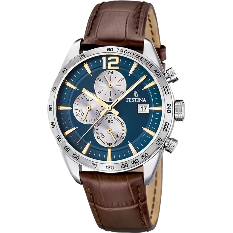 Festina Timeless Chronograph Leather Chronograph Mens Watch I Model F16760/7 Quartz Movement