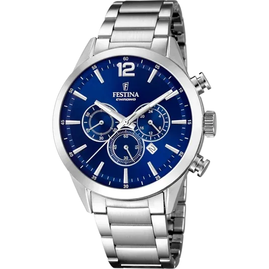 Festina Timeless Chronograph Stainless Steel Chronograph Mens Watch I Model F20343/7 Quartz Movement