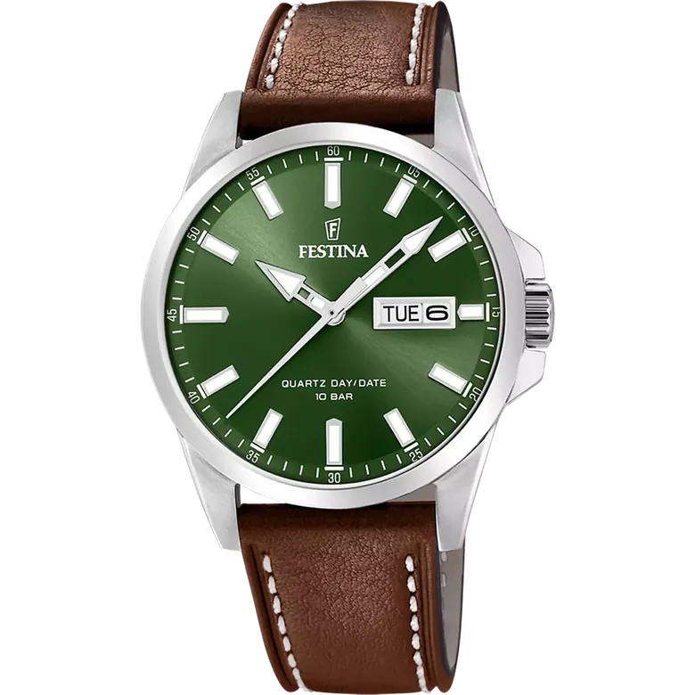 Festina Classics Leather Analog Mens Watch I Model F20358/5 Quartz Movement