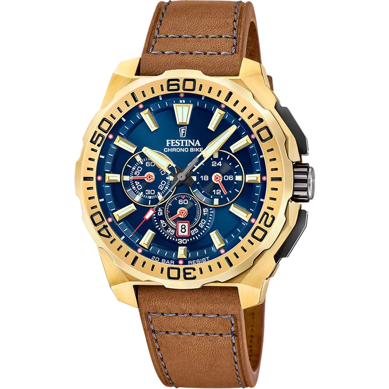 Festina Chrono Bike Leather Chronograph Mens Watch I Model F20728-1 Quartz Movement