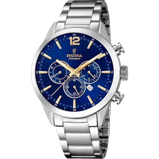 Festina Timeless Chronograph Stainless Steel Chronograph Mens Watch I Model F20343/2 Quartz Movement