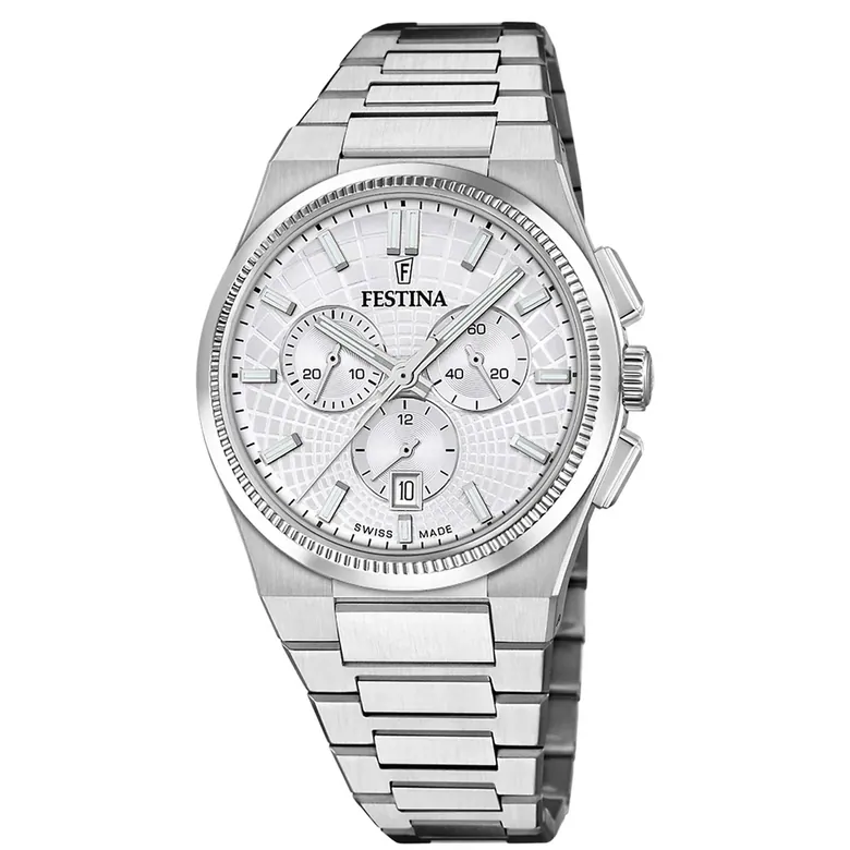 Festina Swiss Made Rive Stainless Steel Chronograph Mens Watch I Model F20059/1 Quartz Movement