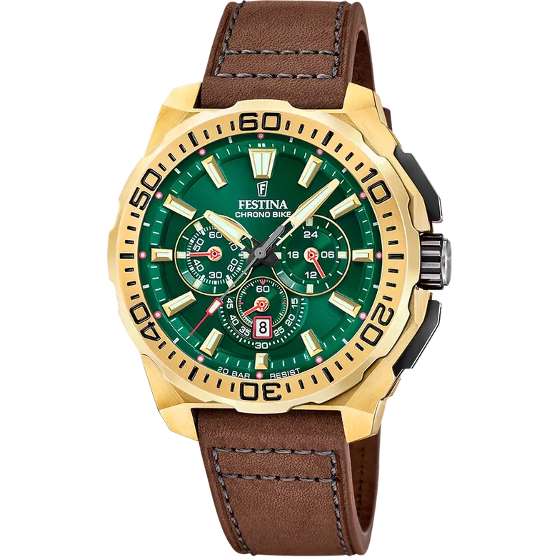 Festina Chrono Bike Leather Chronograph Mens Watch I Model F20728-2 Quartz Movement