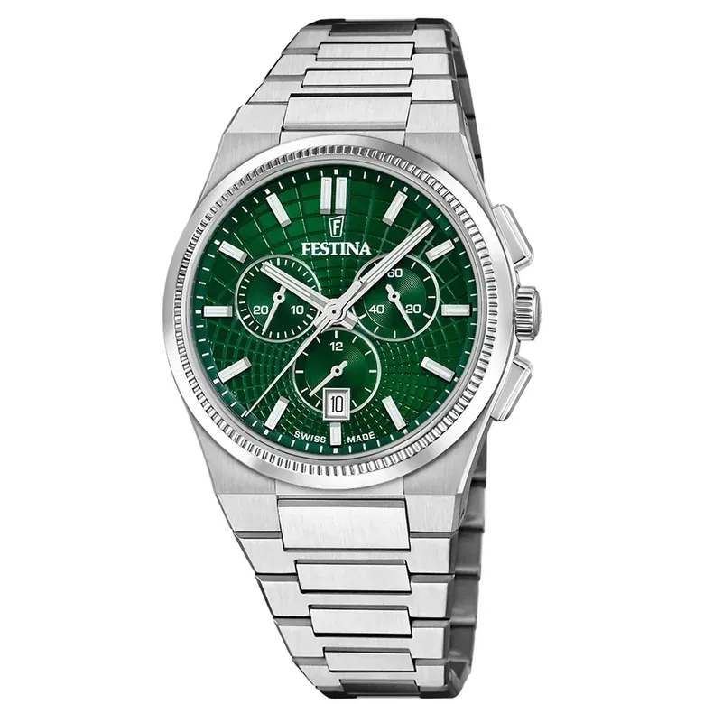 Festina Swiss Made Rive Stainless Steel Chronograph Mens Watch I Model F20059/3 Quartz Movement
