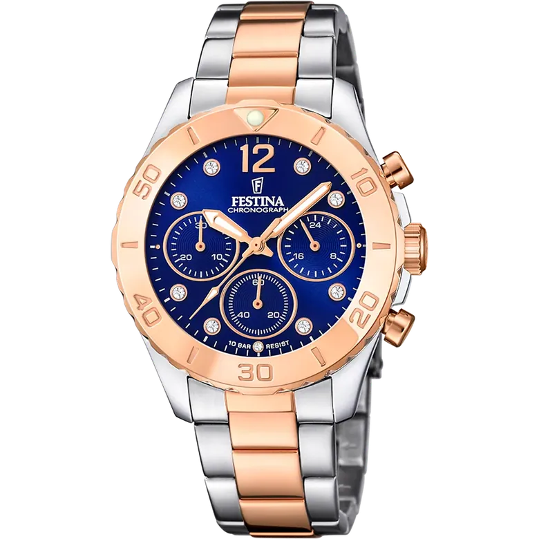 Festina Boyfriend Stainless Steel Chronograph Ladies Watch I Model F20605/3 Quartz Movement