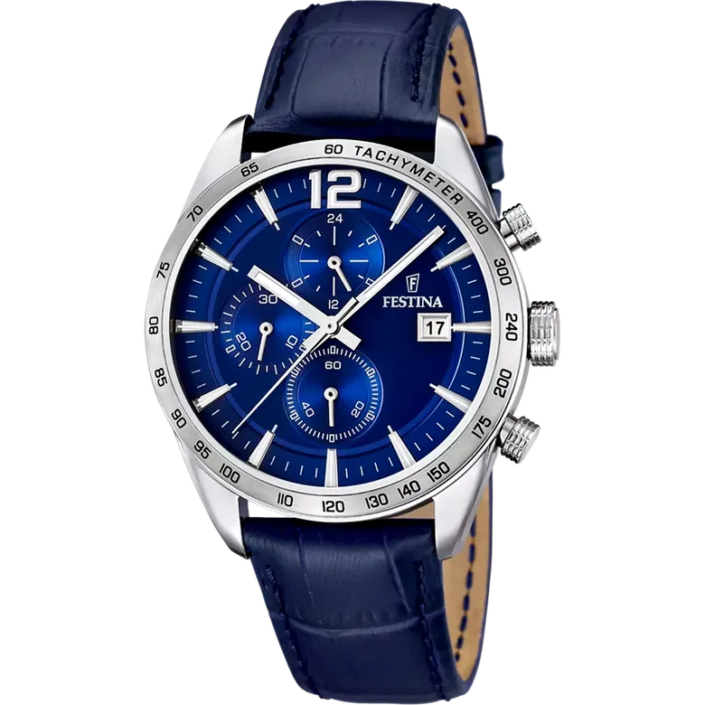 Festina Timeless Chronograph Leather Chronograph Mens Watch I Model F16760/3 Quartz Movement