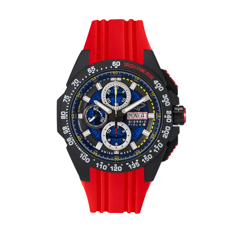 G5 Delta - Black-Red Automatic Titanium Swiss Sport Chrono Watch (Black PVD Coating)
