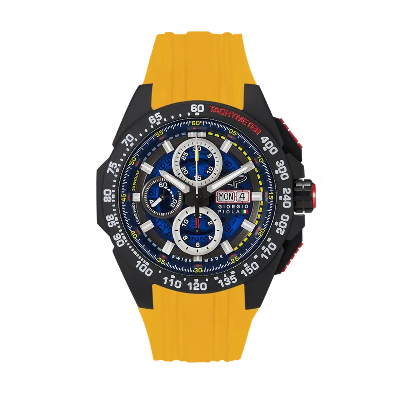 G5 Delta - Black-Yellow Automatic Titanium Swiss Sport Chrono Watch (Black PVD Coating)