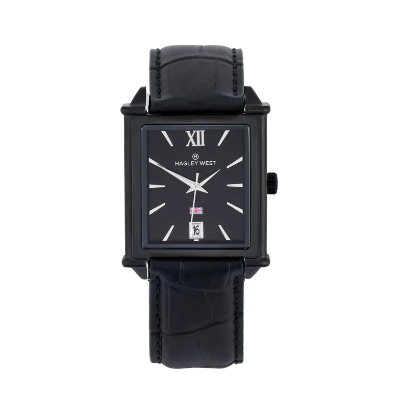 Brit St.David's | Black Face Men's Watch | Black Bamboo Leather Strap